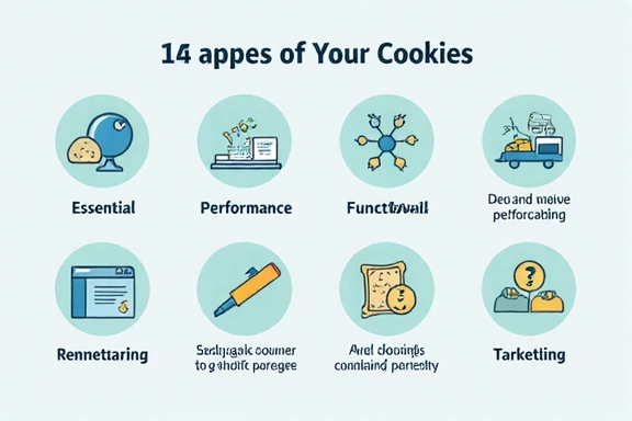 Grafické znázornění různých typů souborů cookie